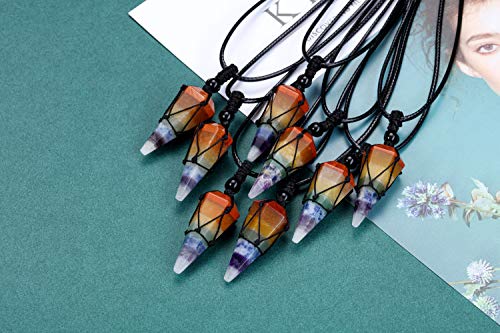 Top Plaza Mens Necklace, Crystal Gemstone Protection Pendant Necklace | Healing Crystals Necklace for Men Adjustable 6 Facet Pointed Necklace Energy Natural Quartz Protect Jewelry Gifts - color: Black Obsidian + Labradorite + Tiger Eye + Clear Quartz + Ch