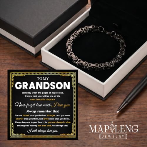 Grandson Gifts from Grandma Grandpa, Black Stainless Steel Bracelet with Meaningful Message Card, Birthday Gift for Grandson, Graduation Christmas Gift, Inspirational Keepsake Jewelry for Men - color: Grandson #7