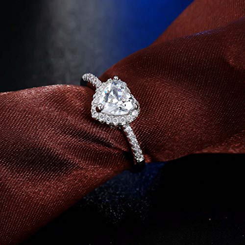 Women Heart Shaped Engagement Rings Inlaid Zircon Anniversary Rings Elegant Exquisite Wedding Jewelry (B-Silver, 5) - color: B-silver, size: 5