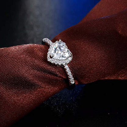 Women Heart Shaped Engagement Rings Inlaid Zircon Anniversary Rings Elegant Exquisite Wedding Jewelry (B-Silver, 5) - color: B-silver, size: 5