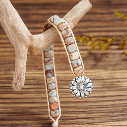 Plumiss Women Boho Handmade Natural Stone Crystal Leather Bead Wrap Bracelets Collection - style: Agalmatolite 1W