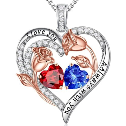 Iefil Birthstone Necklace for Women - Rose Heart Necklace | 925 Sterling Silver, Gift Box Packaging, Anniversary Birthday Gifts for Wife Mom Daughter - color: 01-09-Jan-Sept Birthstone