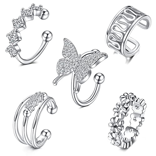 JFORYOU Stainless Steel Ear Cuff Fake Helix Cartilage Clip On Wrap Earrings Fake Lip Ring Non-Piercing Adjustable Men Women - color: Style B