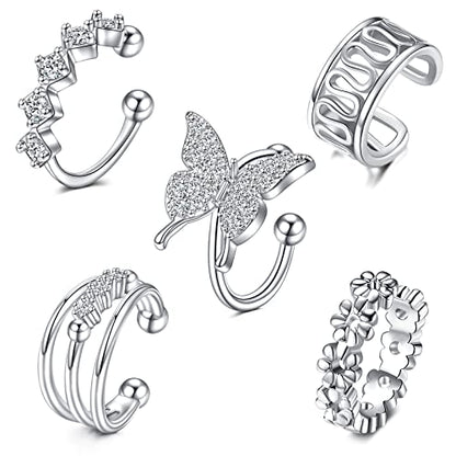 JFORYOU Stainless Steel Ear Cuff Fake Helix Cartilage Clip On Wrap Earrings Fake Lip Ring Non-Piercing Adjustable Men Women - color: Style B