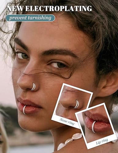 Dochais 4PCS 18G Nose Rings Hoops, Surgical Steel Earrings Tragus Septum Piercing CZ Clicker Ring, Hinged Segment Conch Lip Cartilage Double Hoops 8mm 10mm for Women Men - color: Silver, size: 20G(0.8mm),10mm