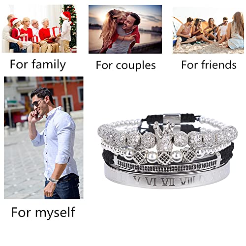Mens Bracelet Beaded Bracelets Micro Pave Zircon Bracelets for Men Women Bracelets for Men Stainless Steel Cuff Bangle - color: B-silver