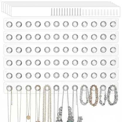 6 Pcs Clear Acrylic Necklace Holder, Acrylic Necklace Organizer Wall Mounted with 12 Hooks, for Hanging Necklace, Jewelry, Bangles, Bracelets and Rings, Best Gifts for Girls and Women