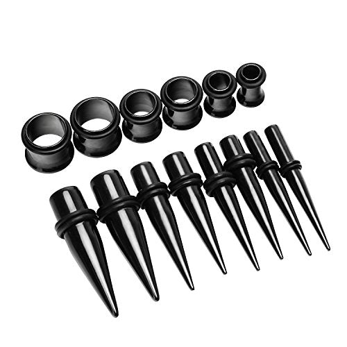 vcmart 14G-00G 36 pcs Ear Gauges Stretching Kit Tapers Plugs Eyelets Implant Grade Steel - color: Black
