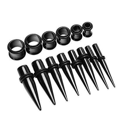 vcmart 14G-00G 36 pcs Ear Gauges Stretching Kit Tapers Plugs Eyelets Implant Grade Steel - color: Black