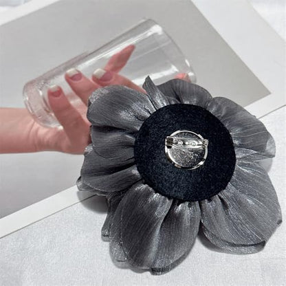 Flash Camellia Flower Brooch Pin for Women Men Elegant Texture Fabric Dahlia Rose Floral Brooches Lapel Pins Dainty Wedding Holiday Party Costume Dress Accessories Jewelry - color: Grey