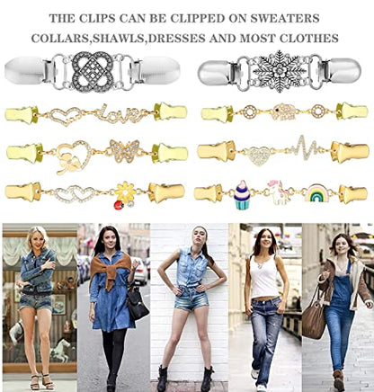 Vintage Sweater Clips Shawl Dresses Shirt Clips Retro Cardigan Collar Chain Clips Brooch Pins for Women - style: Style 4