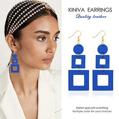 KINIVA Leather Dangle Earrings for Women Trendy, Lightweight Leaf Circle Lightning Earrings Drop, Jewelry Gifts for Women - color: 38 Blue