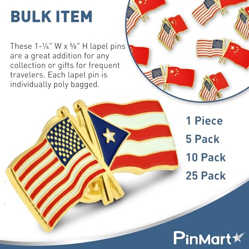 PinMart Crossed American Flag Lapel Pin - Gold Color Plated Enamel Pins - color: Israel Gold Plated, size: 10 Pack