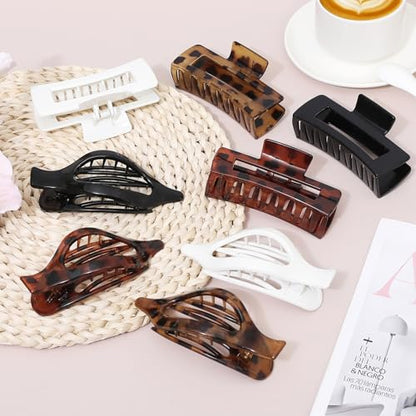 CHANDAT Hair Clips for Women, Flat Hair Clips, 8 pcs, 2style - Leopard | 4.3 Inch Large Square Hair Claw Clips & Flat Hair Clips, Thick & Thin Hair, Hair Accessories for Women, Strong Hold Non-Slip - color: Leopard