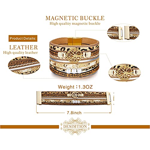 Desimtion Inspirational Tree of Life Boho Leather Wrap Bangle Bracelets for Women, Teen Girl Gifts Trendy Stuff, Fashion Accessories Jewelry Gifts for Women Girls - color: Leopard
