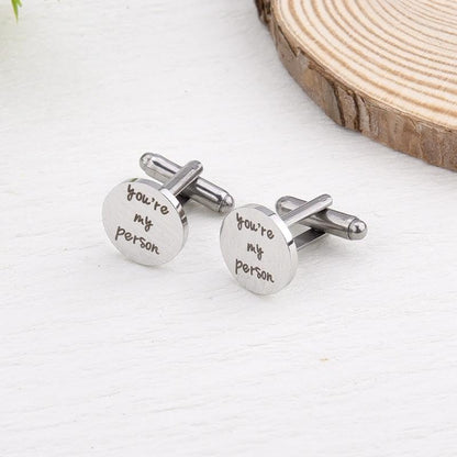 Silver Cufflinks for Men Wedding Engagement Gifts for Him Cuff Links 2Pcs Round Stainless Steel Engraved Cufflink for Shirt - color: You're My Person