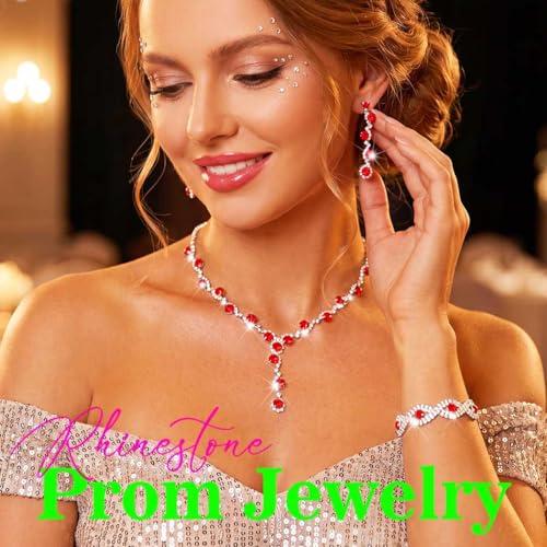 Sixexey Rhinestone Earrings Sparkly Bracelet Earring Party Prom Earrings Jewelry for Women - color: Red