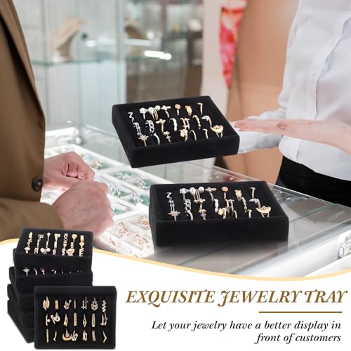 6 Pcs Small Velvet Ring Display Black Jewelry Box Inserts Earring Display Tray Storage Insert Holder 7 Slots for Gifts Selling Drawer - color: Black