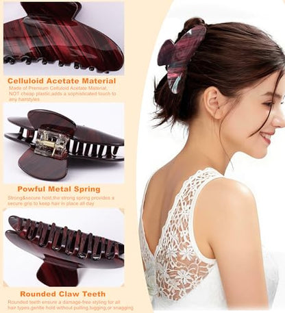 2 Pack Acetate Hair Claw Clips for Women 4 Inch Large Claw Hair Clips for Thin to Thick Hair - color: Burgundy+Brown