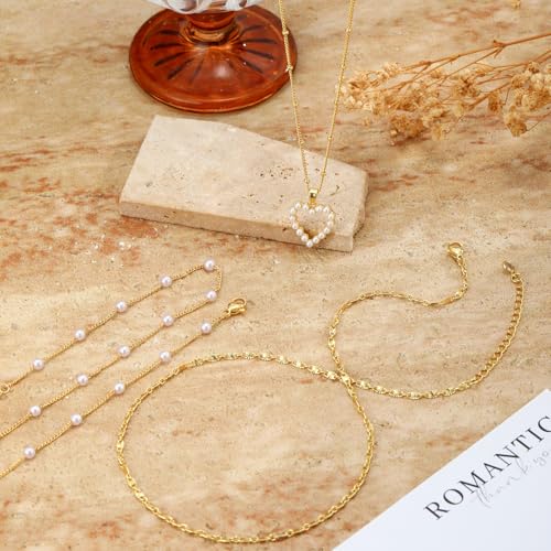 MFRYK Gold Necklaces for Women,14K Gold/Silver Plated Choker Layered Necklace Dainty Pearl Disc Cross Circle Heart Pendant Chain Stackable Necklaces, Multilayer Jewelry Set Gifts for Women - style: 3Layered Preal Heart-GD