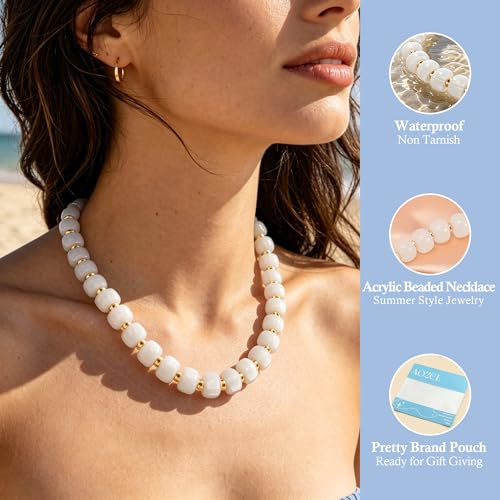 AOZEL Chunky Resin Beaded Necklace for Women Colorful Bead | Summer Beach, Waterproof, Fade Resistant, Adjustable Length, Boho Statement, for Daily Wear & Gifting - color: Beige