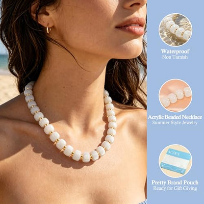 AOZEL Chunky Resin Beaded Necklace for Women Colorful Bead | Summer Beach, Waterproof, Fade Resistant, Adjustable Length, Boho Statement, for Daily Wear & Gifting - color: Beige