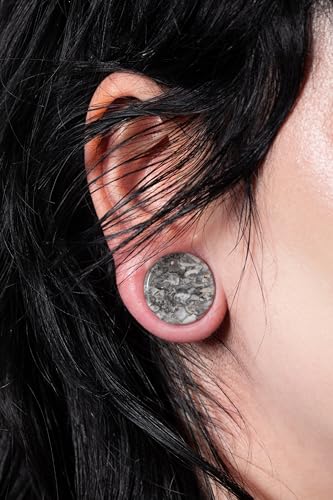 Pierced Owl - Grey Wave Jasper Natural Stone Saddle Plugs, Sold as a Pair - style: 22mm (7/8")