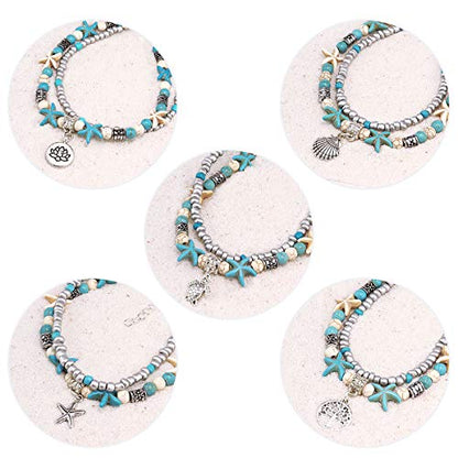 Suyi 5pcs Ankle Bracelets for Women Layered Beach Adjustable Anklets Boho Chain Anklet Foot Jewelry - color: 5pcs