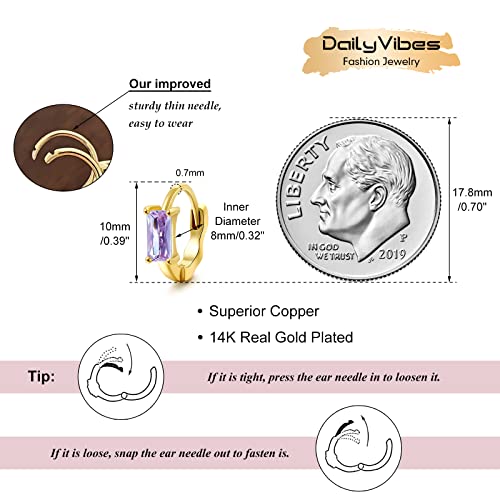 DAILY VIBES Dainty Butterfly Cross CZ Small Huggie Hoop Earrings for Women | Hypoallergenic, 14K Gold Plated Hoops, Tiny Cubic Zirconia, Cartilage Hoop Earrings for Women Trendy - color: Light Purple