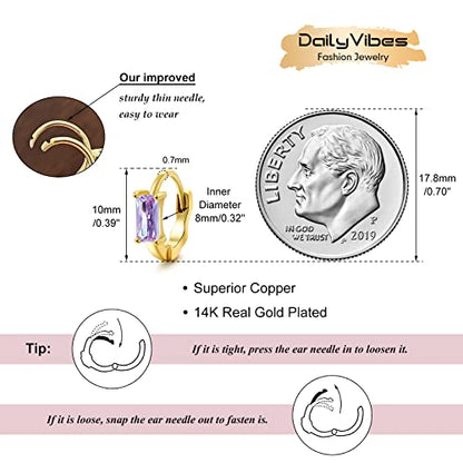 DAILY VIBES Dainty Butterfly Cross CZ Small Huggie Hoop Earrings for Women | Hypoallergenic, 14K Gold Plated Hoops, Tiny Cubic Zirconia, Cartilage Hoop Earrings for Women Trendy - color: Light Purple