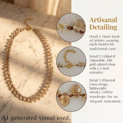 Multi Color Irregular Crystal Bead Necklace for Women, Handmade Knot Teardrop Beads, Layering Beach Party Jewelry Gift, 16IN+3IN Extender 18K Gold Plated Lobster Clasp - color: Neutral