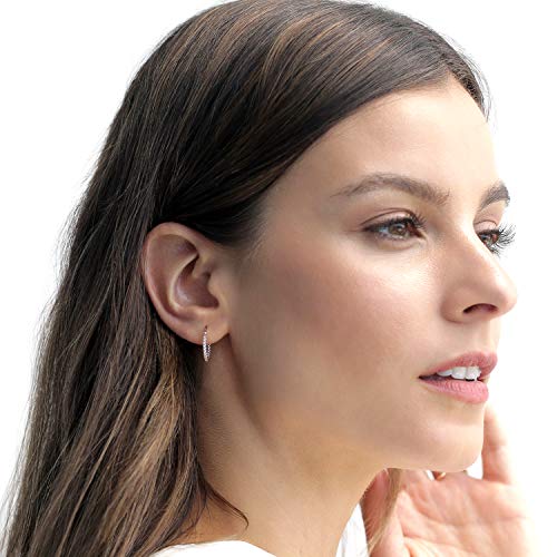 PAVOI 14K Gold Plated 925 Sterling Silver Post Cubic Zirconia Hoop Earrings | 925 Sterling Silver Posts, Cubic Zirconia Hoop Earrings for Women, Rhinestone Hoop Earrings, Sparkly Hoops - color: Rose Gold, size: 15 Millimeters