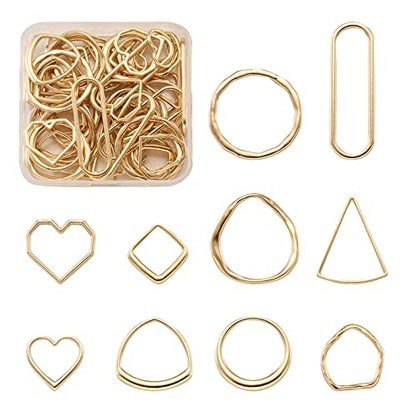 Elecrelive 60Pcs Light Gold Linking Rings Heart Rhombus Hollow Frame Charm | Heart Rhombus Oval Connector Charms Earring Findings Open Bezels for Earrings Bracelet Necklace Macrame Making - color: Light Gold 10 Styles