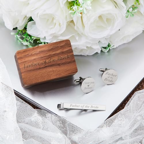Colingmill Father of the Bride Gift Dad of the Bridegroom Cufflinks Tie Clip Set with Engraved Wood Gift Box for Dad - style: Father of the Bride, Forever