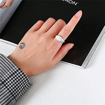 HIJONES Mens Stainless Steel Signet Ring Matte Brushed Square | Simple Statement ,Wedding Band,Polished Round - color: 9mm-Silver