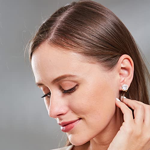 YOQUCOL 10MM Cubic Zirconia Crystal Clip On Stud Earrings Round Non Pierced Earrings for Women - color: Gold-White