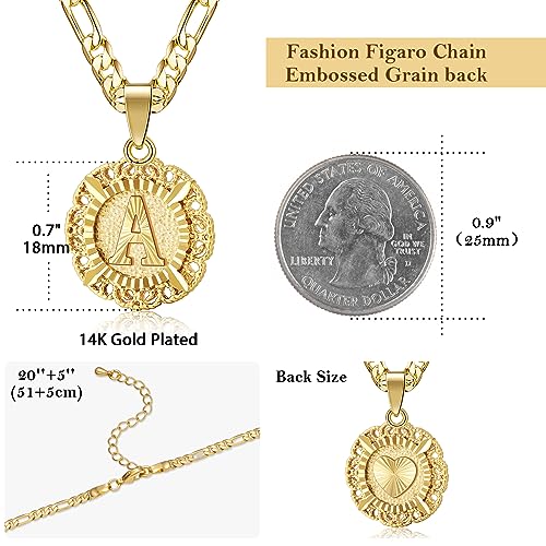 KissYan Initial Necklaces for Women, 14K Gold Plated Round Letter Pendant Capital Monogram Necklace Alphabets from A-Z Figaro Chain Jewelry - color: Gold, style: I