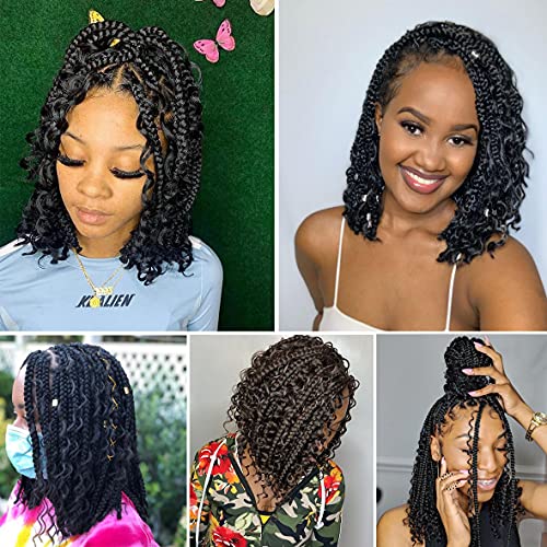 Unionbeauty 8 Packs Boho Box Braids Crochet Hair 14 Inch Messy Goddess Box Braids Crochet Hair Curly Ends Pre-looped Individual Synthetic Braiding Hair Bob Bohemian Hippie Braids for Black Woman 1B# - color: 1B#, size: 14 Inch (Pack of 8)