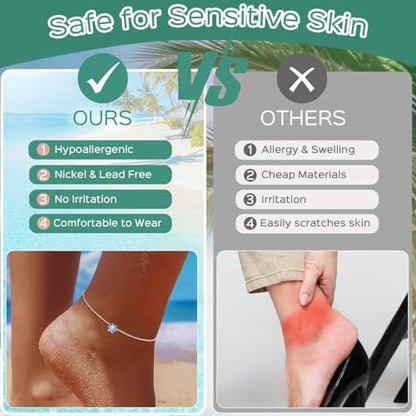 ChicSilver 925 Sterling Silver Anklets for Women, Simple Dainty Round/Heart Birthstone Ankle Bracelet Beach Foot Jewelry, 8.7-10.7 Inch Adjustable - color: 01. Round - January(Garnet)