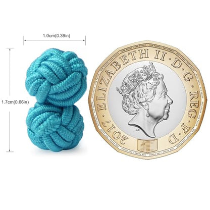 HONEY BEAR Round Silk Knot Elastic Fabric Cufflinks for Men Women 1 Pair | Wedding Business, Tarnish-Resistant, for Groomsmen, Father, Husband, Wife, Anniversary, and Formal Events - style: Turquoise Green