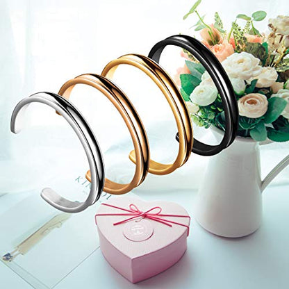Zuo Bao Stainless Steel Bracelet Grooved Cuff Bangle for Women - color: Silver+Gold