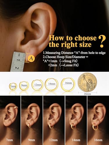 Small Hoop Earrings for Women 7-16mm Stainless Steel Huggie Earrings Lightweight - color: c. Gold A, size: Diameter 12mm