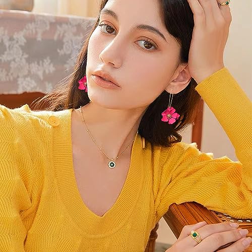 Bohemian Daisy Flower Matte Floral Long Petal Drop Dangle Earrings Layered Tiered for Women Chic Boho Wedding Jewelry - color: Light Red