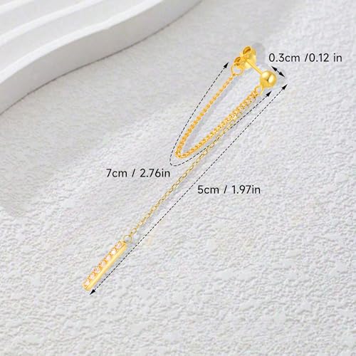 Long Chain Drop Earrings for Women, 925 Sterling Silver, Dainty Dangling Elegant Earrings for Daily Wear, Gift for Her - color: G-FC