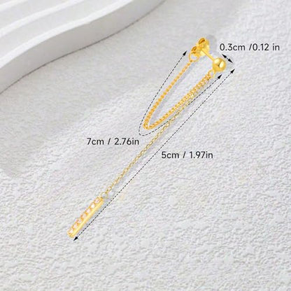 Long Chain Drop Earrings for Women, 925 Sterling Silver, Dainty Dangling Elegant Earrings for Daily Wear, Gift for Her - color: G-FC
