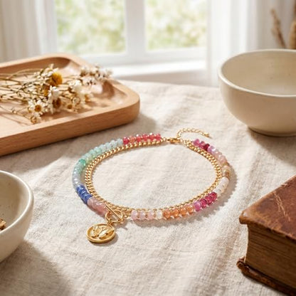Colorful Acrylic Beaded Necklace For Women, Boho Double Layer Rainbow Beads Thick Cuban Chain Chunky Heart Pendant Statement Choker Summer Beach Jewelry Gift - color: Colorful Gold Coin Butterfly