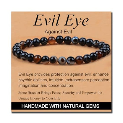 MASSIVE BEADS Handmade Yoga Stretch Elastic Bracelet Natural Stone Crystal Healing Power Energy Gifts for Unisex Adult 4mm 6mm 8mm 10mm - color: Evil Eye Agate(Against Evil), size: 6mm