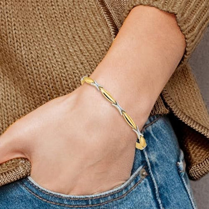 14K Two-tone Gold Polished Fancy Link Chain Bracelet 7.5"