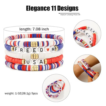 Elegance 11 designs Heishi Beaded Bracelets For Women Polymer Clay Colorful Surfer Stackable Beads Boho Bracelet Summer Beach Jewelry - color: Unite