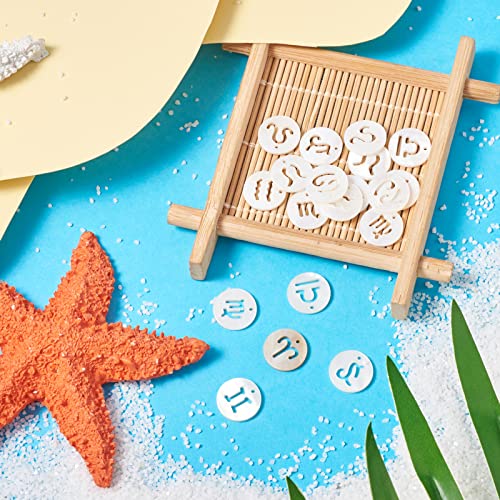 Craftdady 24Pcs Freshwater Shell Charms 12mm Flat Round 12 Constellations Bead Charms Shell Zodiac Sign Cabochons for Bracelets Necklaces Earrings Jewelry Crafts Making - color: Hollow 12 Constellations